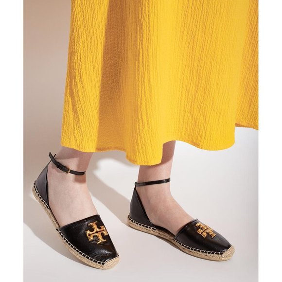 NIB Tory Burch Eleanor D'orsay Leather Espadrille Sandal BLACK 6.5 7 7.5 8 8.5 9 - Picture 3 of 16